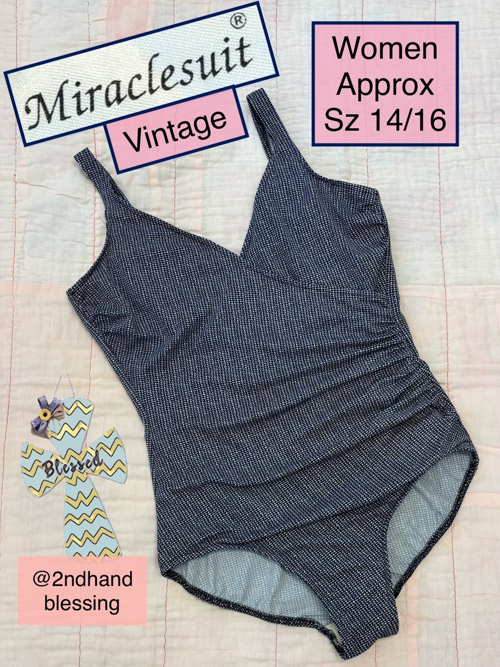 VTG Miraclesuit Navy One-Piece Swimsuit, USA Union Made, Approx Sz 14/16, ILGWU